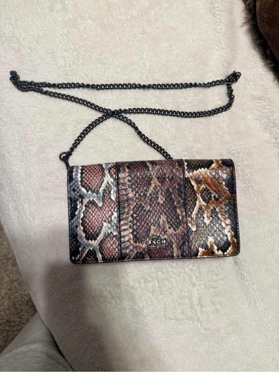 Coach Handbags - Coach Callie Fold Over Snakeskin Chain Crossbody Wallet — Brown